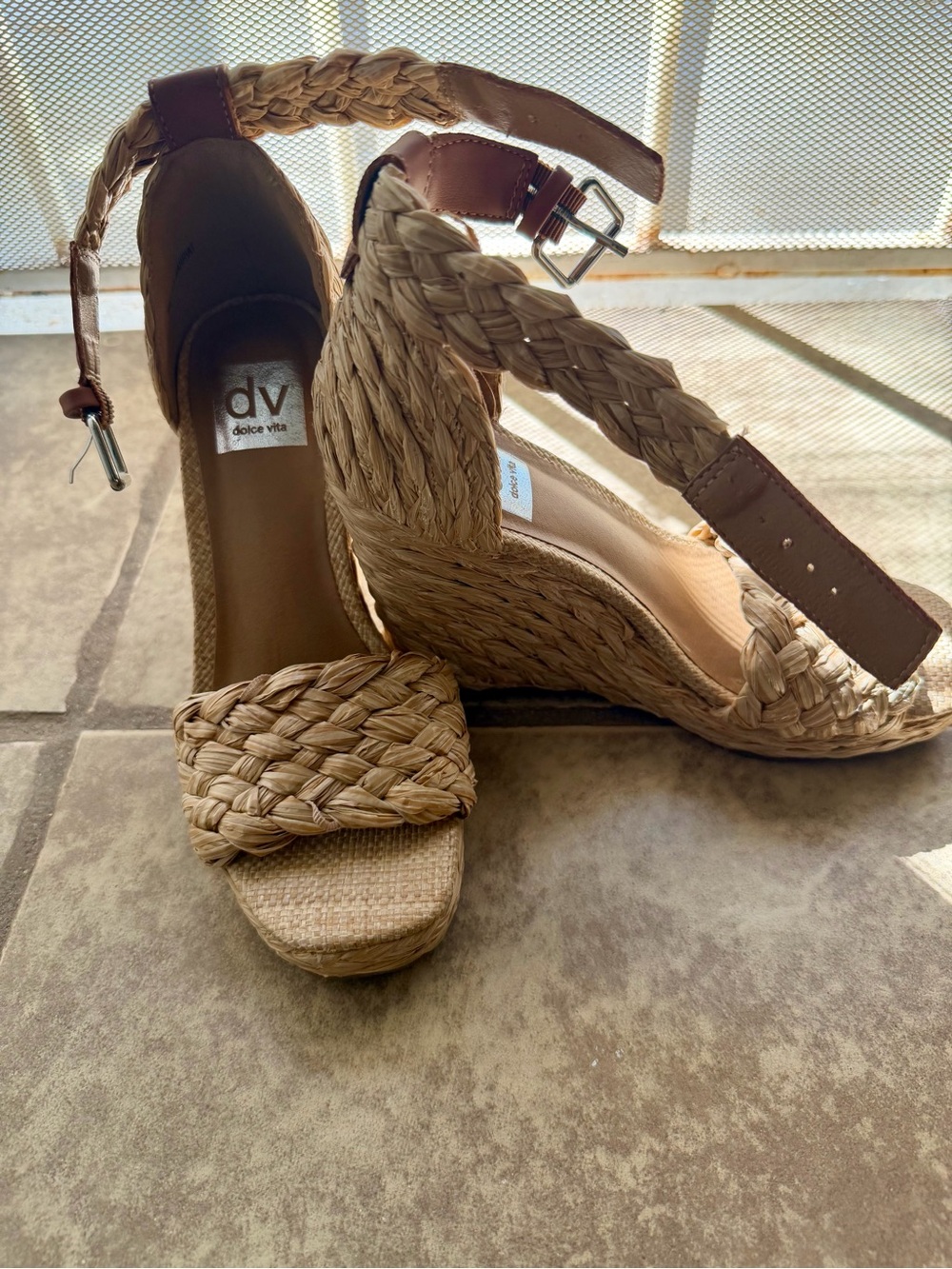 Dolce Vita Tan Braided Espadrille Wedge Sandals with Ankle Strap